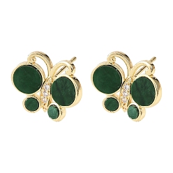 Темно-Зеленый Латунные микро проложить серьги стержня кубического циркония, cmолой, реальный 18 k позолоченный, долговечный, без кадмия и без свинца, стойки покрытие, темно-зеленый, 13x15.5 мм