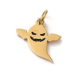 Real 14K Gold Plated Halloween 304 Stainless Steel Charms, with Enamel and Jump Ring, Ghost Charm, Real 14K Gold Plated, 10x9.5x0.9mm, Hole: 2.8mm
