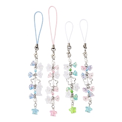 Mixed Color 4Pcs Glass & Acrylic Mobile Straps, Flower & Star, Mixed Color, 17.5cm