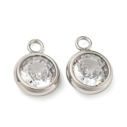 Stainless Steel Color 304 Stainless Steel Charms, with Glass Rhinestone, Flat Round, Stainless Steel Color, 10.5x8x3mm, Hole: 1.6mm