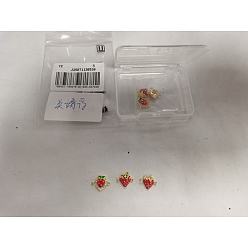 Настоящее золото 18K 6шт. 3 стили латунные микропаве кубический цирконий фруктовые коннекторы подвески, красные эмалевые клубничные звенья, стойки покрытие, долговечный, без кадмия и без свинца, реальный 18 k позолоченный, 12x15x3~4 мм, отверстия : 1.2 mm и 1.4~1.5 мм, 2 шт / стиль