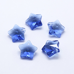 Cornflower Blue Transparent Glass Pendants, Faceted, Star Charms, Cornflower Blue, 13x13.5x7mm, Hole: 1mm