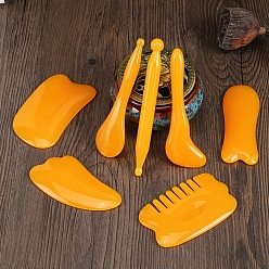 Оранжевый Наборы украшений для массажа из смолы, массажные расчески, массажные палочки и скребки для гуа-ша, массажные инструменты, оранжевые, упаковка: 200x180мм
