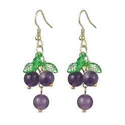 Amethyst Natural Amethyst Grapes Dangle Earrings, Acrylic Cluster Earrings, Real 18K Gold Plated, 51x16mm