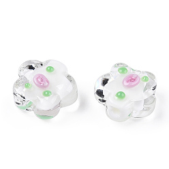 White Handmade Bumpy Lampwork Beads, Plum Blossom, White, 13.5~14.5x15x8~10mm, Hole: 1.5~1.8mm