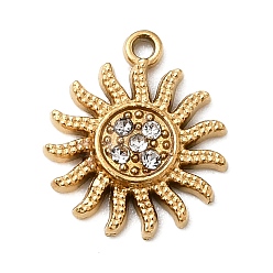Кристалл 304 подвески из микростразов из нержавеющей стали, солнечные чары, ионное покрытие (ip), реальный 18 k позолоченный, кристалл, 13.5x11.5x2 мм, отверстие : 1 мм
