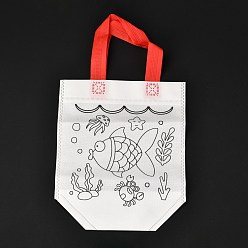 Fish Rectangle Non-Woven DIY Environmental Scribble Bags, with Handles, for Children DIY Crafts Making, Fish Pattern, 360mm