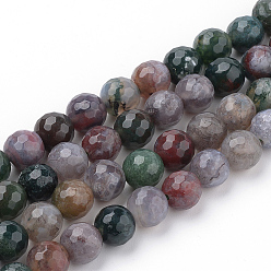 Indian Agate Natural Indian Agate Beads Strands, Faceted, Round, 8~8.5mm, Hole: 1mm, about 47pcs/strand, 15.5 inch