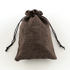Coconut Brown Polyester Imitation Burlap Packing Pouches Drawstring Bags, Coconut Brown, 13.5x9.5cm