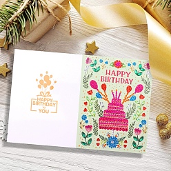 Fuchsia DIY Diamond Painting Greeting Card Kits, with Resin Rhinestones, Diamond Sticky Pen, Tray Plate and Glue Clay, Birthday Cake, Fuchsia, 260x180mm