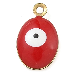 (123L) Белый крем непрозрачный блеск Подвески из латуни с покрытием из эмали, долговечный, без свинца и без кадмия, реальный 18 k позолоченный, овал с рисунком от сглаза, огнеупорный кирпич, 11x7x2 мм, отверстие : 1 мм