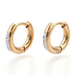 Golden 201 Stainless Steel Huggie Hoop Earrings, with 304 Stainless Steel Pins and Crystal Rhinestone, Ring, Golden, 13.5x2.5mm, Pin: 1mm
