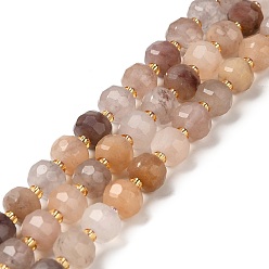 Strawberry Quartz Natural Strawberry Quartz Beads Strands, with Seed Beads, Faceted Rondelle, 7~8x5~6mm, Hole: 1mm, about 45~46pcs/strand, 14.57''~14.96''(37~38cm)