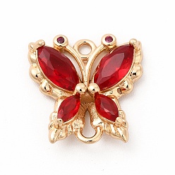 Ruby Brass with K9 Glass Connector Charms, Golden Butterfly Links, Ruby, 16x15.5x4mm, Hole: 1.5mm