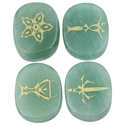 Green Aventurine Natural Green Aventurine Palm Stone, Reiki Healing Pocket Stone for Anxiety Stress Relief Therapy, Oval with Tarro Pattern, 25x20x7mm, 4pcs/set