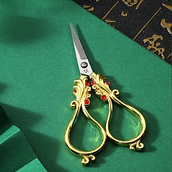 Golden Stainless Steel Scissors, Embroidery Scissors, Sewing Scissors, with Zinc Alloy Rhinestone Handle, Golden, 100mm