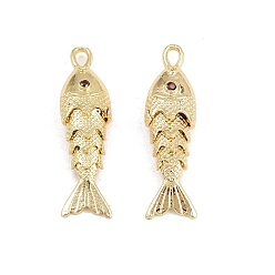 Настоящее золото 18K Латунные микро проложить кубического циркония подвески, рыбы прелести, стойки покрытие, долговечный, без свинца и без кадмия, реальный 18 k позолоченный, 30.5x8.5x6 мм, отверстие : 3x1.5 мм