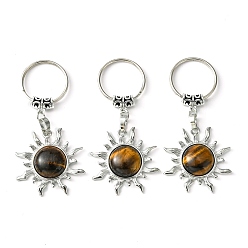 Тигровый глаз Брелок-подвеска от солнца из натуральной тигрового глаза и латуни, с латунной фурнитурой платинового цвета, для украшения сумки, ювелирных изделий, подарка, 7.5 см