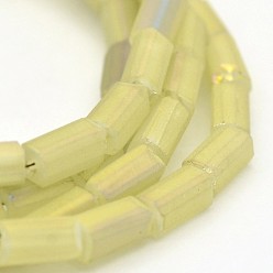 Champagne Yellow Full Rainbow Plated Faceted Cuboid Glass Beads Strands, Frosted, Champagne Yellow, 5x3x3mm, Hole: 1mm, about 100pcs/strand, 18.8 inch