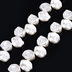 Creamy White ABS Plastic Imitation Pearl Beads Strands, Nuggets, Creamy White, 12.5~13x10.5x6mm, Hole: 0.6mm, about 42pcs/strand, 14.96 inch~15.35 inch(38~39cm)