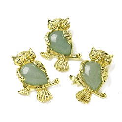 Зеленый Авантюрин Естественный зеленый авантюрин подвески, латунные совьи амулеты, золотые, стойки покрытие, без кадмия и без свинца, 36.5x26.5x7.5 мм, отверстие : 6.5x4.5 мм