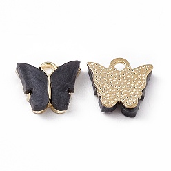 Gray Acrylic Charms, with Light Gold Tone Alloy Finding, Butterfly Charm, Gray, 13x14x3mm, Hole: 2mm
