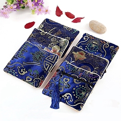 Dark Blue Square Chinese Style Brocade Zipper Bags with Tassel, for Bracelet, Necklace, Random Pattern, Dark Blue, 11.5x11.5cm