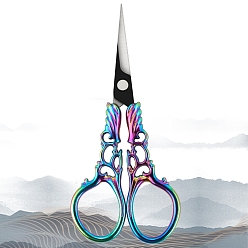 Rainbow Color Stainless Steel Scissors, Embroidery Scissors, Sewing Scissors, with Zinc Alloy Handle, Hollow, Rainbow Color, 114x52mm