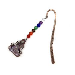 Amethyst Natural Amethyst & Mixed Gemstone Human Pendant Bookmarks, Chakra Yoga Theme Alloy Bookmarks for Book Lover, 120mm