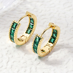 Golden Brass Micro Pave Cubic Zirconia Hoop Earrings for Women, Golden, 16.4mm
