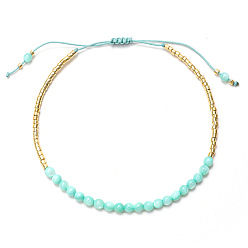 Амазонит Женские браслеты из круглых бусин в стиле бохо из натурального амазонита с плетением, со стеклянными бисеринами