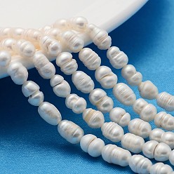Creamy White Natural Cultured Freshwater Pearl Beads Strands, with Screw Thread, Rice, Creamy White, 4~5mm, Hole: 0.8mm, about 40pcs/strand, 12.99 inch~13.18 inch(33~33.5cm)