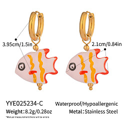 Pink Серьги-кольца из нержавеющей стали и керамики, реальный 18 k позолоченный, розовые, 39.5x21 мм