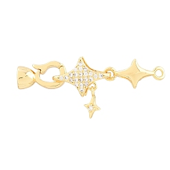 Real 18K Gold Plated Brass Micro Pave Clear Cubic Zirconia Fold Oval Clasp, Star, Real 18K Gold Plated, 37mm