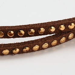 Coconut Brown Rivet Faux Suede Cord, Faux Suede Lace, with Aluminum, Coconut Brown, 3x2mm, about 20yards/roll