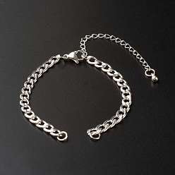 Stainless Steel Color Handmade 304 Stainless Steel Curb Chains Bracelets Making Accessories, with Lobster Claw Clasps, Stainless Steel Color, 6-1/4 inch(16cm)