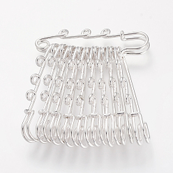 Silver Iron Safety Brooch Findings, Kilt Pins, Silver Color Plated, 50~55x15x5mm, Hole: 1.5mm
