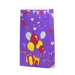 Purple Rectangle Paper Candy Gift Bags, Birthday Christmas Gift Packaging, Balloon & Gift Box Pattern, Purple, Unfold: 13x8x23.5cm