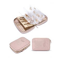Pink Rectangle Velvet Jewelry Box, Travel Portable Jewelry Case, Zipper Storage Boxes, for Necklaces, Rings, Earrings and Pendants, Pink, 17x24.3x5cm