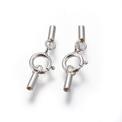 Silver 925 Sterling Silver Spring Ring Clasps, with Cord Ends, Silver, 17mm, Inner Size: 1mm