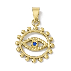 Golden Vacuum Plating 304 Stainless Steel Pendants, with Sapphire Rhinestone, Ring with Horse Eye, Golden, 24x20x2mm, Hole: 6.5x3mm