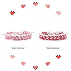 A pair of pink and white + red and white couple Simple Braided Bracelet for Couples, Friends - Minimalist, Trendy, Handmade.