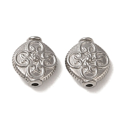 Нержавеющая Сталь Цвет Устойчивы к потускнению 304 бусины из нержавеющей стали, ромб с цветком, цвет нержавеющей стали, 12x11x4.5 мм, отверстие : 1.6 мм