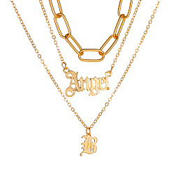 01KC Gold DZ-233 Layered Necklaces with Personalized Letter Pendant, Angel Charm and Hip Hop Chain Design