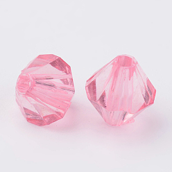 Pink Faceted Bicone Transparent Acrylic Beads, Dyed, Pink, 6mm, Hole: 1mm, about 5800pcs/500g