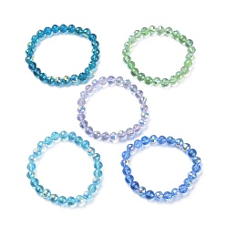 Mixed Color Sparkling Glass Round Beaded Stretch Bracelets for Women, Mixed Color, Inner Diameter: 2-1/8 inch(5.4cm)