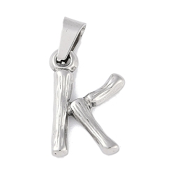 Letter K Non-Tarnish 304 Stainless Steel Pendants, Bamboo Style, Stainless Steel Color, Letter.K, 19.5x12x3mm, Hole: 3x7mm