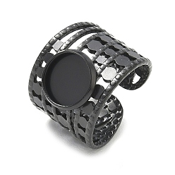 Black 304 Stainless Steel Cuff Ring Components, Round Bezel Pad Ring Setting, Ion Plating(IP), Long-Lasting Plated, Black, 17mm,18mm, Tray Size: 10mm