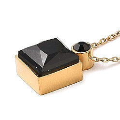 Black Glass Square Pendant Necklace, Real 18K Gold Plated 304 Stainless Steel Necklace, Black, 18.43 inch(46.8cm)