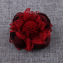 Dark Red Fabric Flower for DIY Hair Accessories, Imitation Flowers for Shoes and Bags, Dark Red, 65mm